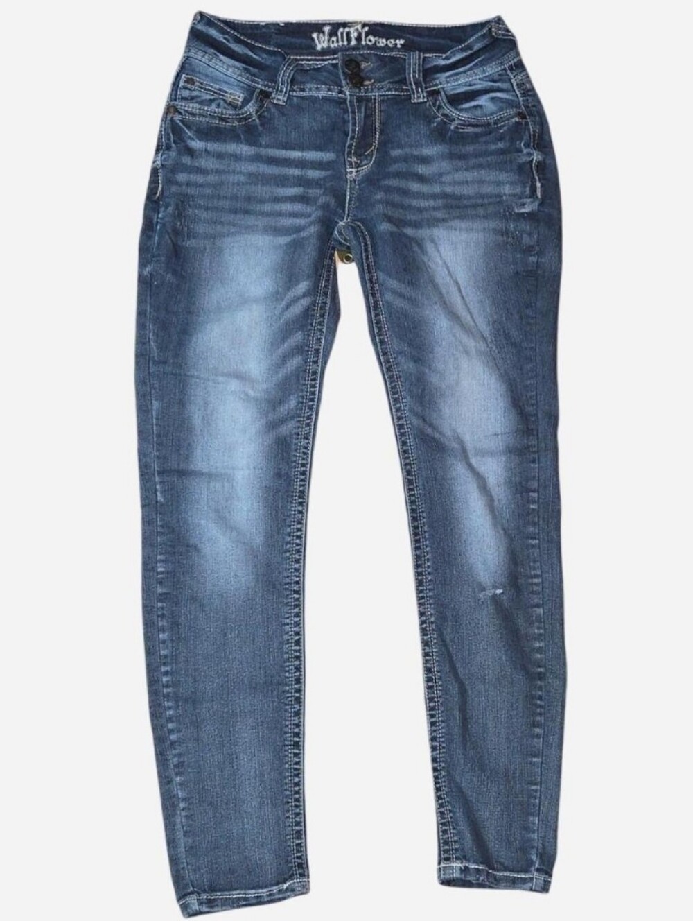 Skinny Wallflower Women's Medium Blue Distressed Jeans